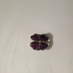 Women's Lucky Brand Purple Four Leaf Clover with Rhinestone Ring; Size 7